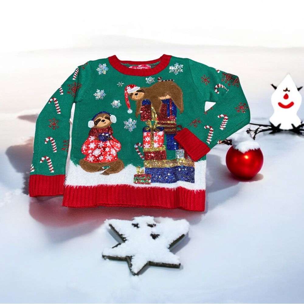 Girls Sloth Holiday Ugly Sweater (S)